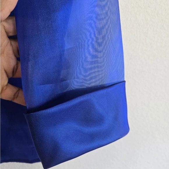 Alex Evenings Satin Jacket Woman Small Blue Collared 3/4 Sleeve Exellent - Picture 8 of 13